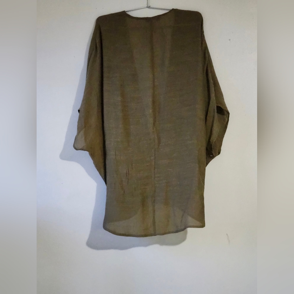 FAVLUX Olive Draped Open-Front Cape Jacket - Picture 2 of 5